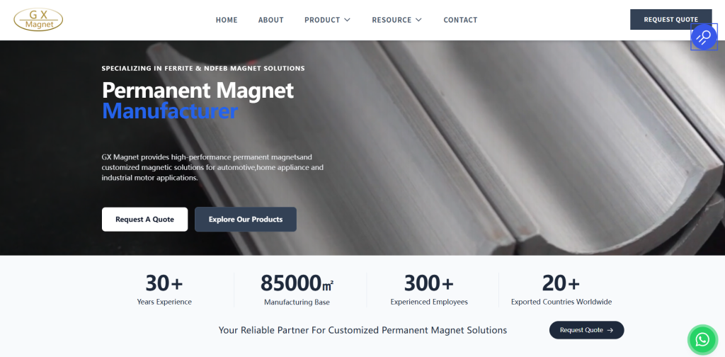 Reference Website Screenshot - Permanent Magnet Supplier Homepage