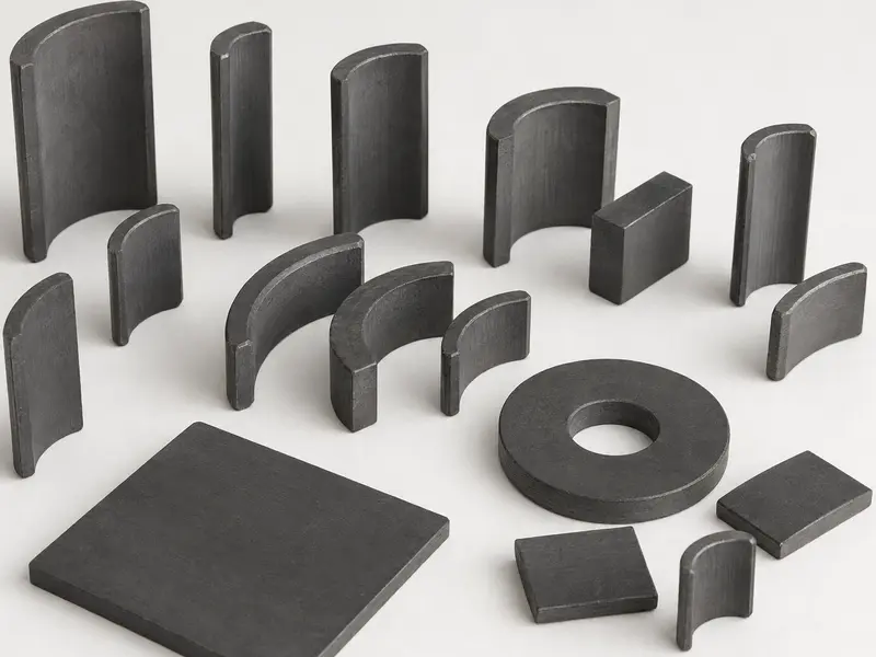Custom ferrite arc magnet with drawing-defined curvature