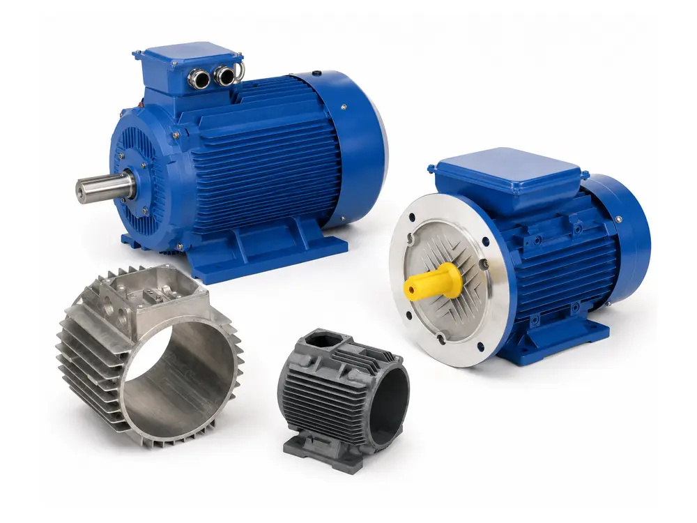 AC motor housing with controlled mounting geometry