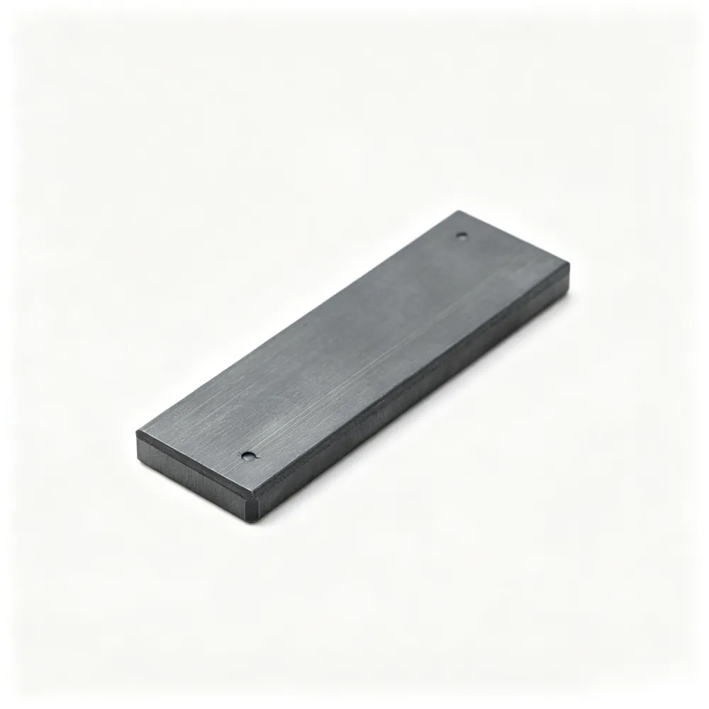 Long ferrite block magnet with drawing-defined holes and edge details