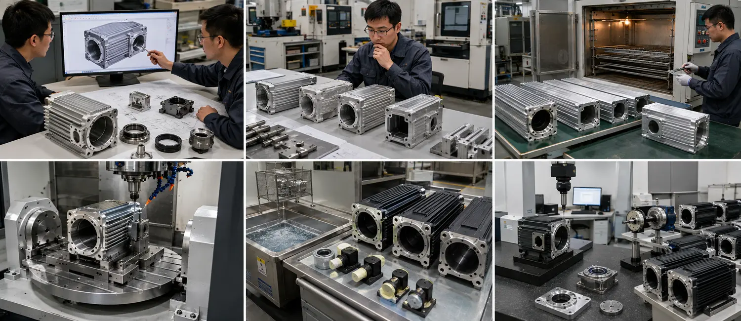 Replace with 16:9 Servo Motor Housing manufacturing process image
